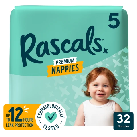 Rascals Premium Nappies Size 5 13-18kg 32 Pack