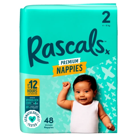 Rascals Premium Nappies Size 2 4-8kg 48 Pack