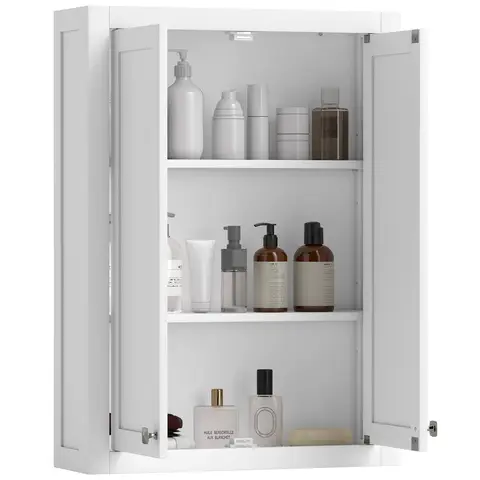 HOMCOM Bathroom Wall Cabinet, Modern Bathroom Cabinet Wall Mounted Over Toilet with 2 Doors and 2 Adjustable Shelves, 61 x 20 x 84 cm, White