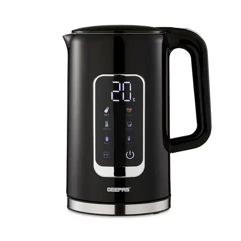 Geepas Digital Electric Kettle, 1.7L, Double Wall Cool Touch, Variable Temperature, 2200W, Cord Storage, Black - GK38071UK-BK
