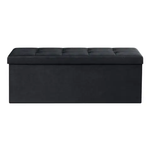 Ochama x SONGMICS Storage Ottoman, Foldable Velvet Storage Bench, 2 Extra Storage Boxes, 38 x 110 x 38 cm, for Hallway, Living Room, Bedroom, Black
