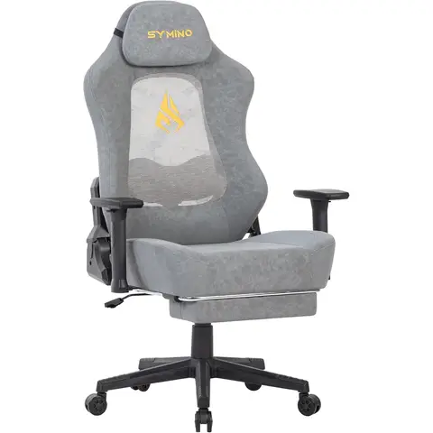 Gaming chair with breathable cut-out backrest, ergonomic PC chair with 12° tilt function, gaming armchair with 3D lumbar support, vintage PU leather 90-155°,grey