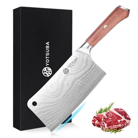 Hachoir de 28 cm YOTSUBA｜Lame ultra-tranchante en acier à haute teneur en carbone (dureté Rockwell 56, angle de coupe de 14°)｜Manche en palissandre｜Couteau de cuisine forgé à la main