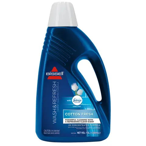 Bissell Wash & Refresh Febreze Cotton Fresh Carpet Cleaner Solution, Upholstery Shampoo for Use with All Leading Upright Carpet Cleaners, 1.5L, 1079E