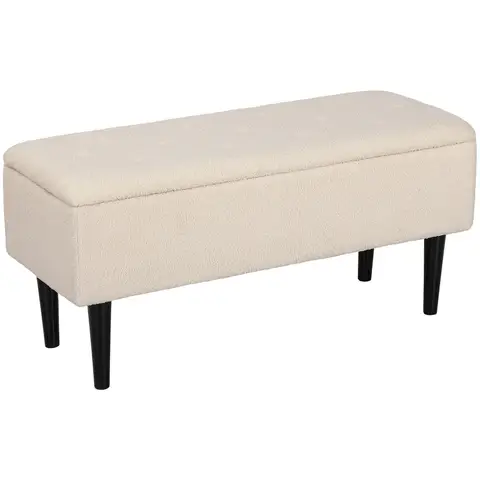 HOMCOM 57L Storage Ottoman, End of Bed Bench with Wooden Legs, Fabric Footstool for Living Room, Bedroom, 95 x 38 x 45cm, Cream White