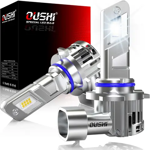 OUSHI HIR2 LED Headlight Bulbs, Upgraded 600% 6500K Xenon White 1:1 Mini Size HIR2 LED Bulbs, 30000LM Plug and Play 9012 Bulb, Pack of 2