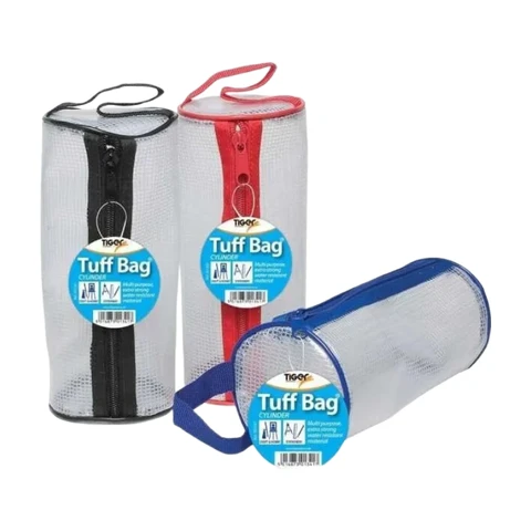 Tiger Tuff Bag Cylinder Pencil Case Clear with Assorted Colour Zips