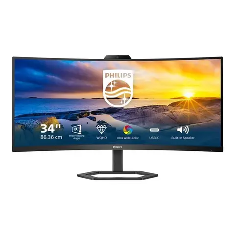 PHILIPS 34E1C5600HE/00 LCD-monitor met Windows Hello-webcam, 3440 x 1440, 21:9, 300 cd/m², 4 ms, HDMI, USB en DisplayPort