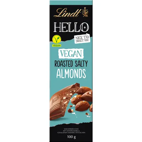 Lindt Hello vegane Tafel mit gerösteten und gesalzenen Mandeln, 100 g
