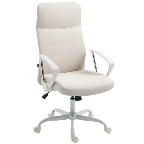 HOMCOM Office Chair, Fabric Computer Desk Chair with High Back, Swivel Wheels, Armrest, Tilting Function, Height Adjustable for Home, Cream White