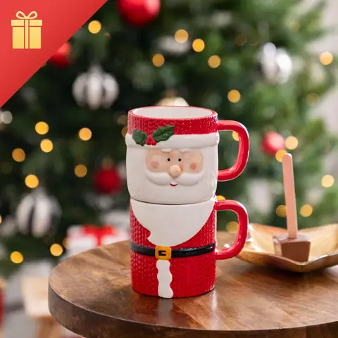 Feeric Stapelbare kerstmanmokken, set van 2, keramiek, 17,6cm