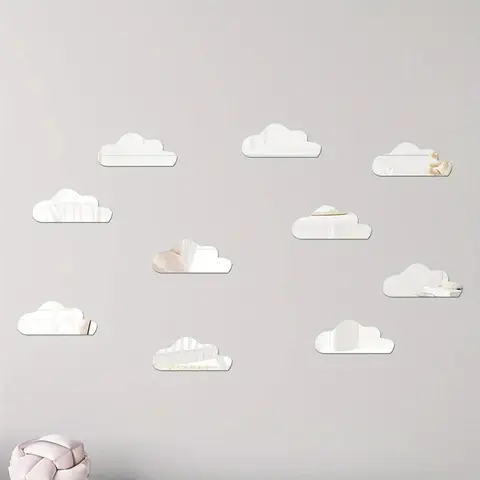 10pcs PVC mirror wall stickers, irregular wall decoration, cloud stickers，silver