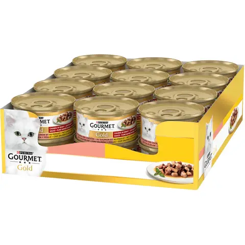 Purina Gourmet Gold pâtée pour chat en sauce, saveur saumon et poulet, 85 g × 24 boîtes