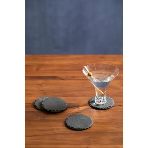 Maison by Premier Handcrafted Set of 4 Slate Round Coasters, Durable Natural Slate Four Coasters, Versatile Coasters