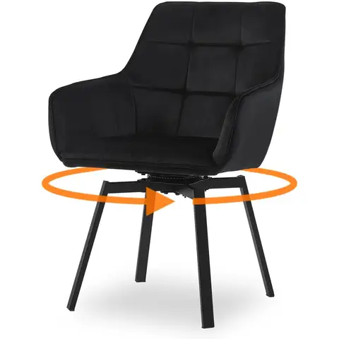 CLIPOP Single Dining Chair Velvet Padded Seat 360°Swivel Armchair with Backrest and Metal Legs,Rotatable Desk Chair for Home Office/Living Room/Bedroom 0199-s velvet black 54*59*83 cm