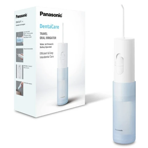 Panasonic Compact & Portable Cordless Water Flosser, Battery Powered Oral Irrigator with 2 Level Pressures, Waterproof - White, EW-DJ11