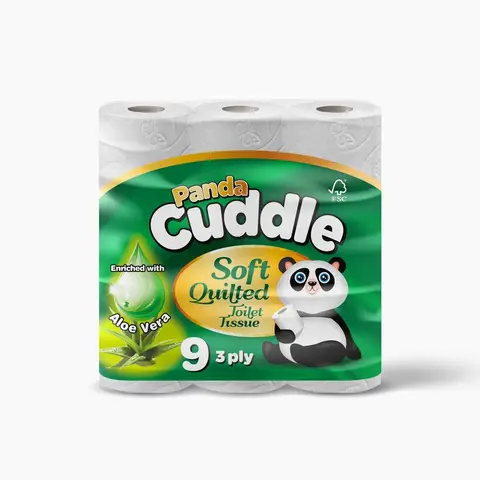 Panda Cuddle Toilet Tissue 3-Ply 5x9 Pack (45 Rolls) Aloe Vera
