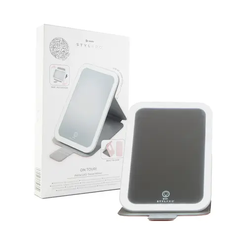 STYLPRO On Tour Petite Travel Mirror – Compact LED Makeup Mirror with Adjustable Stand, MI08A