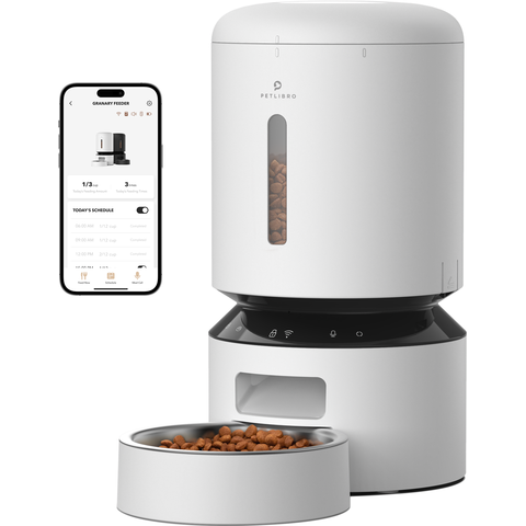 Petlibro Granary Smart Feeder - 5L， White， Automatic Feeding， App & WiFi Control， Suitable for Dogs and Cats， Portion Adjustable， Plug-In Power Supply Required