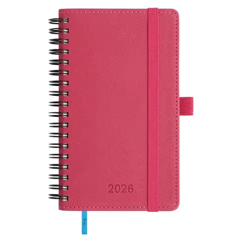 IN-LUXPRO Diary 2026 Spiral Planner A6 (16.6x9.7cm) Week to View， 12 Months Weekly & Monthly Plan with Month Tabs & Pocket & Expenses/Note Pages 100GSM Paper PU Leather Softcover Rose Red, New Year Sale , Top gift picks