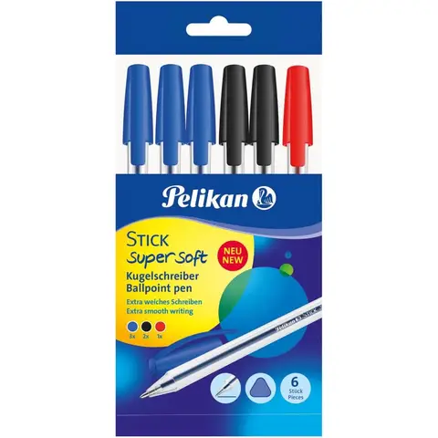 Pelikan Stick-Kugelschreiber K86s Superweich, 6-fach sortiert, in Polybeutel