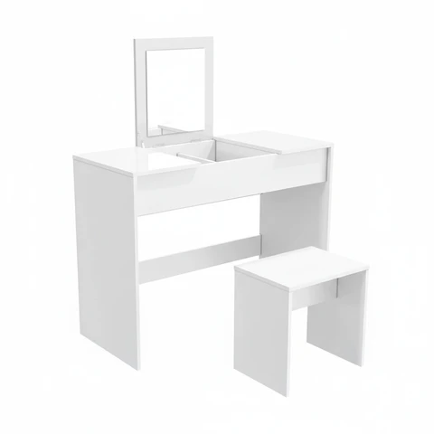 SONNI Schminktisch mit klappbarem Spiegel, Weiß, inklusive Hocker, 2-in-1 Design als Schminktisch und Schreibtisch
