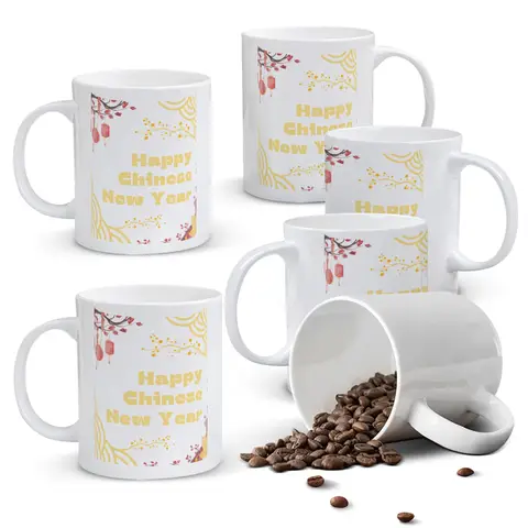 Alphynix 1 Mug Nouvel An chinois, tasse à café céramique 33cl avec lanternes rouges et fleurs de prunier, cadeau de vacances festif pour amis, famille, collègues,Le cadeau de la saint-valentin, cadeau d’anniversaire