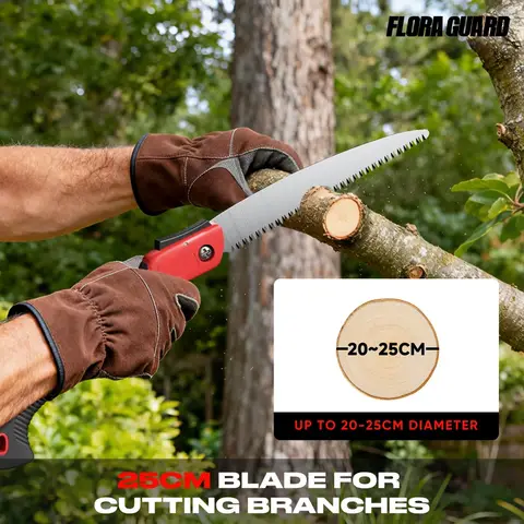 FLORA GUARD 10 Inch Folding Pruning Saw, Quality SK-5 Steel, Soft Grip Hand Saw for Wood Gardening Camping Bushcraft