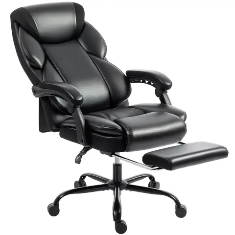 HOMCOM Office Chair, PU Leather Reclining Computer Desk Chair with Footrest, Armrest, Adjustable Height, Swivel Casters, Black
