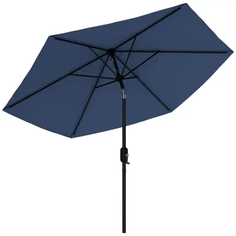 Outsunny 2.6 m Garden Parasol Umbrella with Aluminium Pole, Outdoor Table Market Patio Umbrella Sun Shade with Tilt and Crank, Vent, Navy Blue