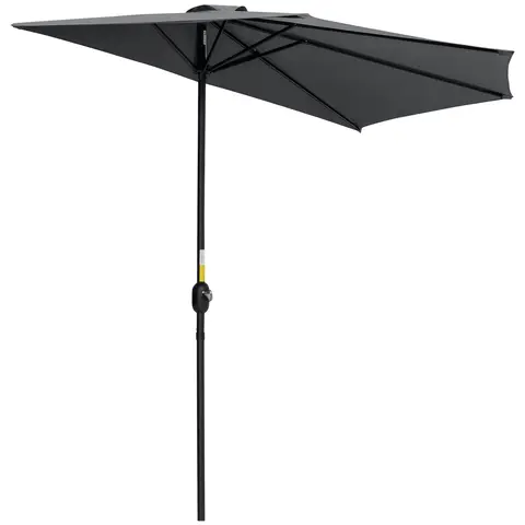 Outsunny 3(m) Half Parasol, Semi Round Umbrella with Metal Frame, Crank Handle for Balcony, Garden Grey