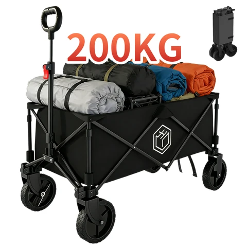 ochama Outdoor Camping Cart- Collapsible - 200kg Capacity - Camping Trolley - Easy to Storage - 127 L Trolley Cart Graphite Black
