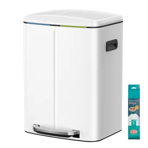 Ochama 40 L Double Kitchen Rubbish Bin with Lids, Soft Close with Plastic Inner Buckets, White