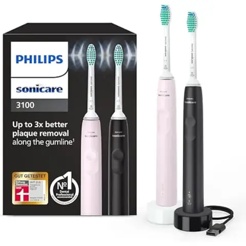 Philips Sonicare 3100 elektrische Zahnbürste, Doppelpack - Schwarz/Rose