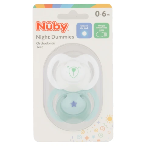 Nûby Night Dummies Orthodontic Teat 0-6 Months 2 pack