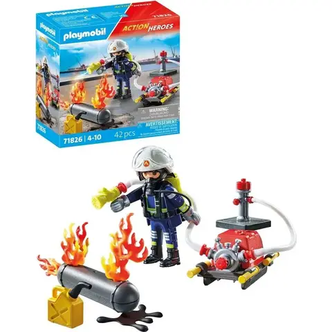 PLAYMOBIL 71826 Feuerwehr Wasserpumpe und brennender Tank