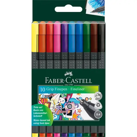 Faber-Castell Grip Finepen 0.4, Assorted Colours, Wallet of 10