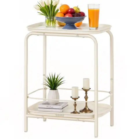 VASAGLE End Table, 2-Tier, 40x30x56cm, Cream White