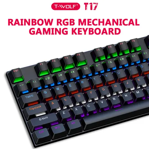 Rexsun Mechanical Keyboard – 104 Keys, RGB Backlight, USB Wired, Anti-Ghosting, Ergonomic Design, Compatible with Windows & Mac, Black, T17