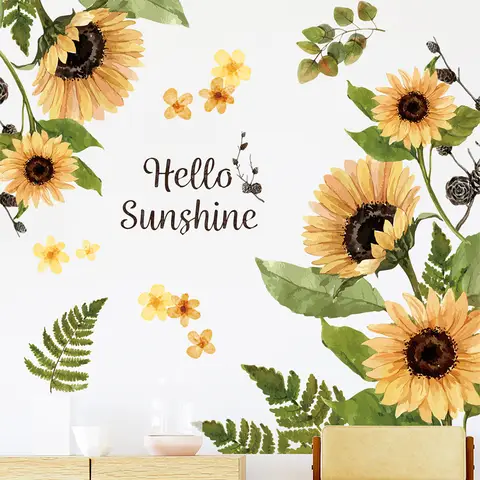 Sunflower Wall Stickers, 3D Yellow Flower Wall Decals, Easy Peel and Stick Wallpaper, DIY Removable Wall Art Mural for Bathroom, Bedroom, Nursery, TV Shower Door Home Decor