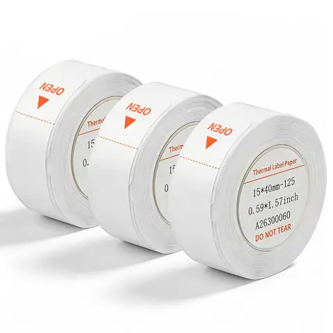 Larkie 15 x 40 mm Thermal Label Paper, 3-Roll Pack – Compatible with D110 Label Printers, White, Essential for Office & Home Organization