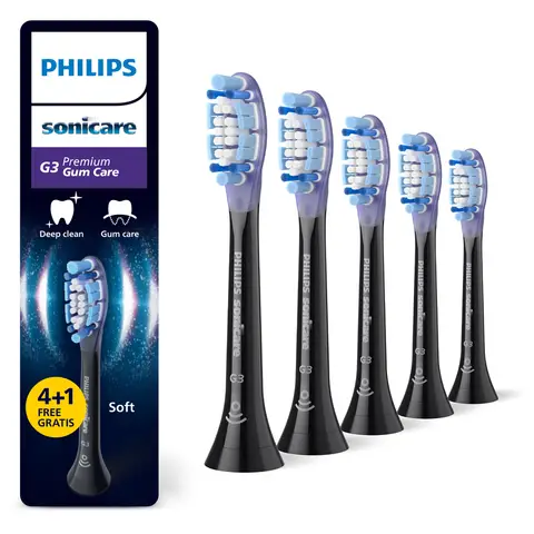Philips Sonicare G3 Premium Gum Care Replacement Toothbrush Heads – Soft, Adaptive Cleaning for Gums, 5 Pack – HX9055/88