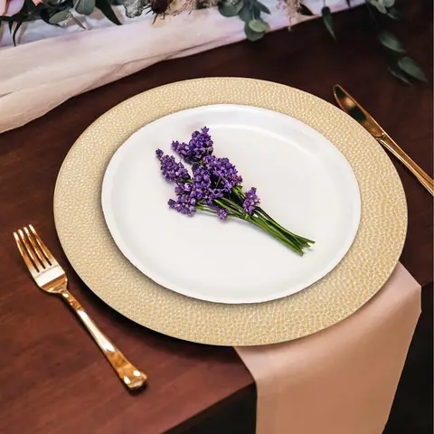 Maison by Premier Set of 4 33cm Dia Gold Finish Pebble Effect Charger Plates