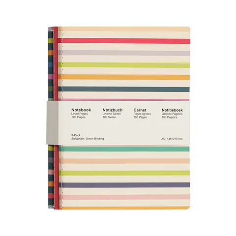 Jubiluu INPROB A5 Softcover-Notizbuch Stitch, 3er-Pack – 50 Blatt (80 g Offsettingpapier) – Klassische cremefarbene Linien-Notizbuch für Schule, Büro, Journaling oder alltägliche Notizen – Streifen-Mix