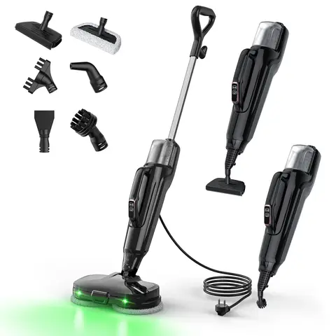 Lubluelu JJ-SC-053 A Abnehmbarer Hand-Dampfmopp-Reiniger - 1580 W Leistungsstarker Dampf, 230 °F Desinfektion, Doppelmotor Dampf & Bodenpolitur, 6-in-1 Mehrflächensystem, Grünes Licht Staubverfolgung, Freistehend, 500 ml Abnehmbarer Tank