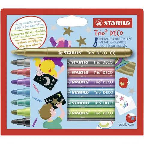 STABILO Trio Deco - Metallic Fibre-Tip Pen - Pack of 8 - Assorted Colours