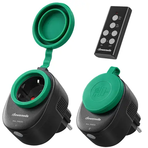 DEWENWILS Funksteckdosen mit Fernbedienung, außen, 16A 3680W, IP44, 2er Steckdosen, Feiertagsdeko, 30m Reichweite, programmierbar, wasserdicht