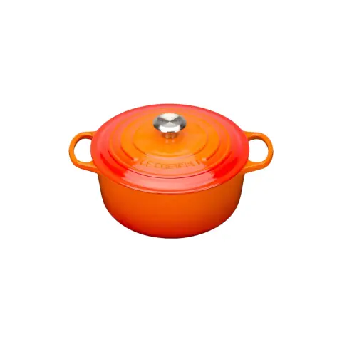 Le Creuset Signature Serie Runder Bräter aus Gusseisen mit Deckel - 24cm - 4.2L - Geeignet für alle Herdarten - Orange