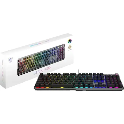 MSI Strike 600 Silent leise Gaming-Tastatur – Full-Size, Kailh Midnight Pro leise Taktik-Schalter, RGB-Beleuchtung pro Taste (Mystic Light), ergonomische Keycaps, USB 2.0