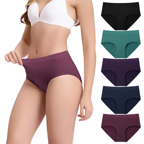 BAMBOO COOL Womens Briefs Underwear Lady Breathable Knickers with Mid Waist Color Group C L (5 Pack)